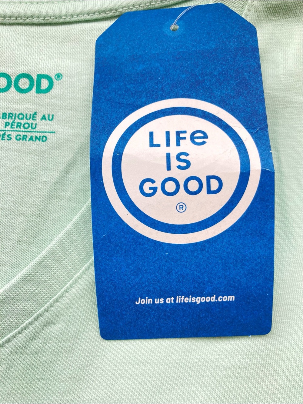 Life Is Good Mint Green V-Neck Tee with Yellow Dog Print NWT - Picture 9 of 12